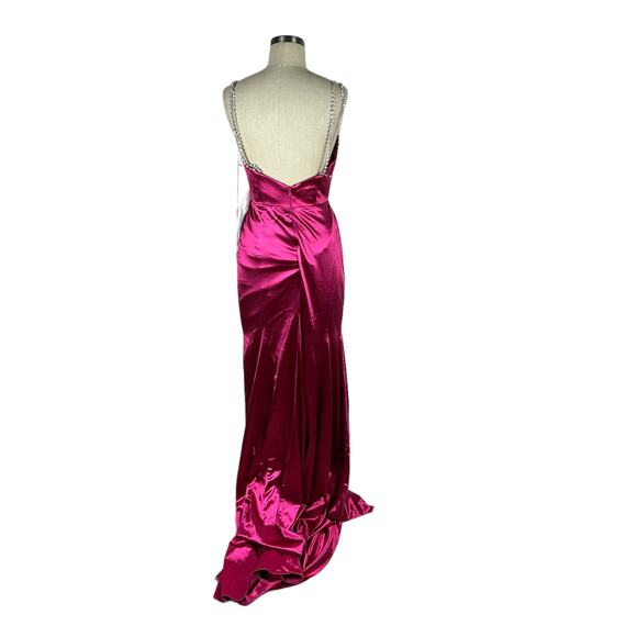 MAC DUGGAL IEENA 12428 Hot Pink Satin Rhinestone Strap Formal Gown Size 6 NWT - Picture 4 of 9